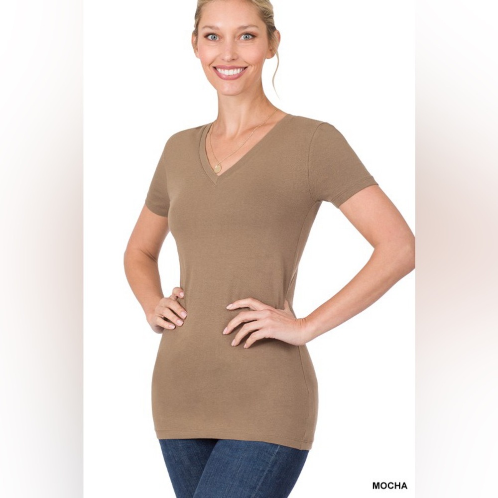 Mocha V-neck Cotton Tee